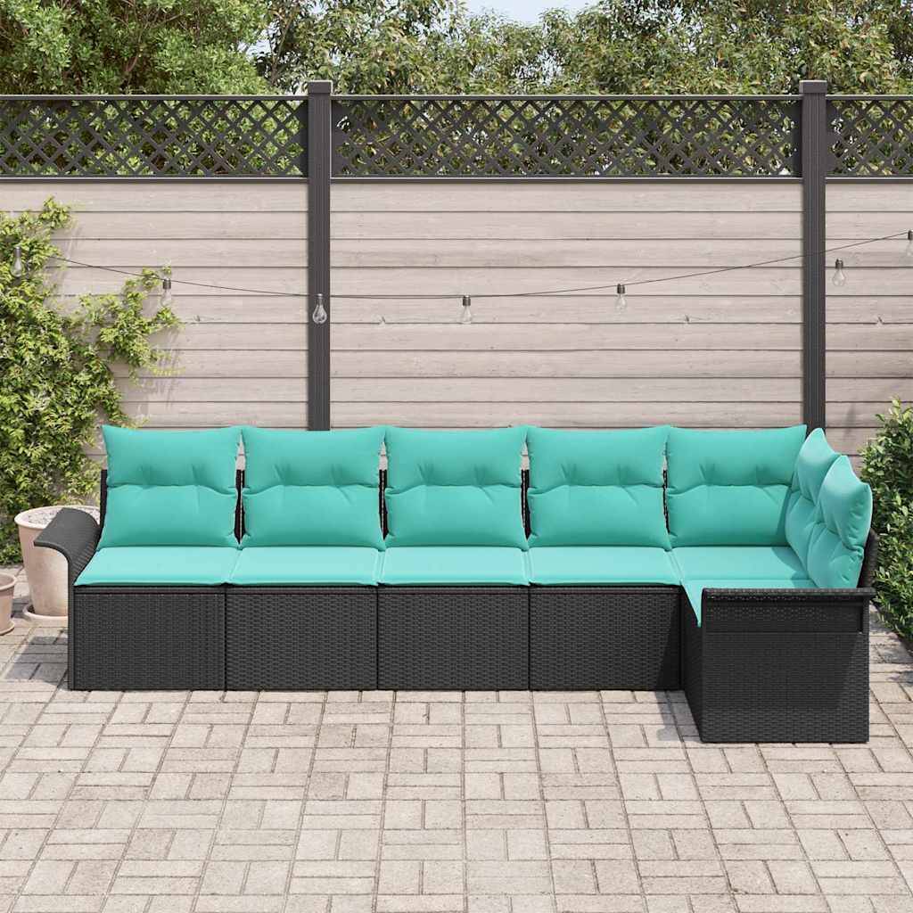 vidaXL Gartensofa-set mit Kissen 6 pcs Schwarz Poly-Rattan