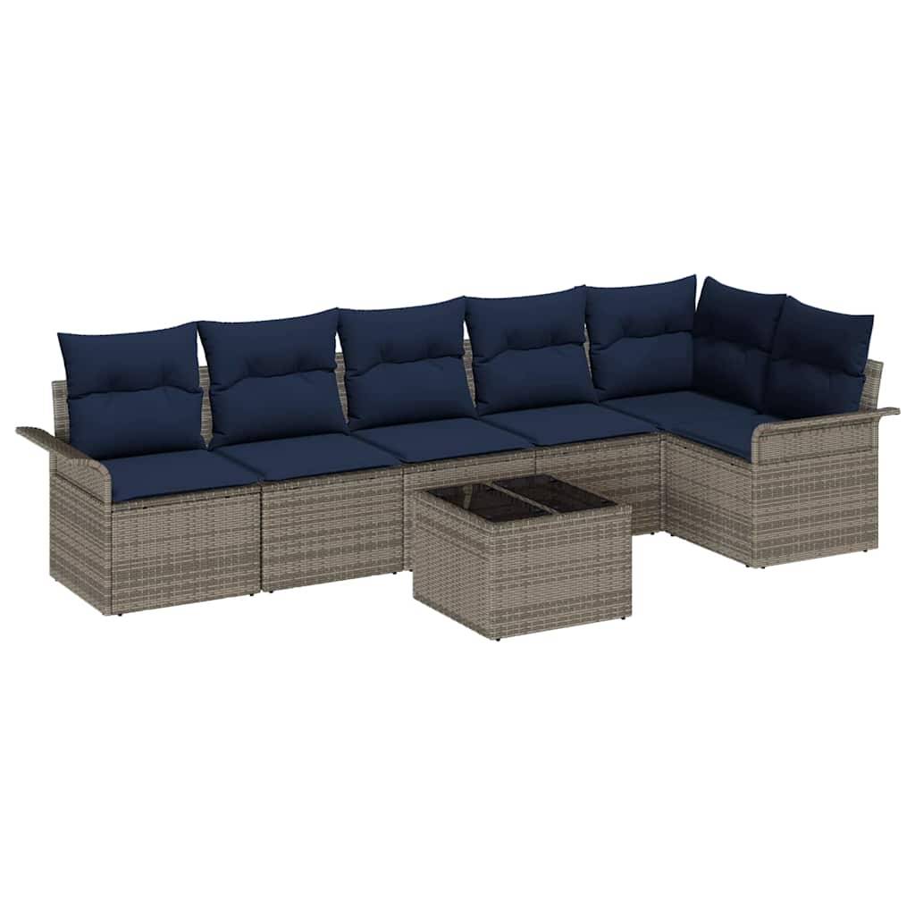 vidaXL Gartensofa-set mit Kissen 7 pcs Grau Poly-Rattan