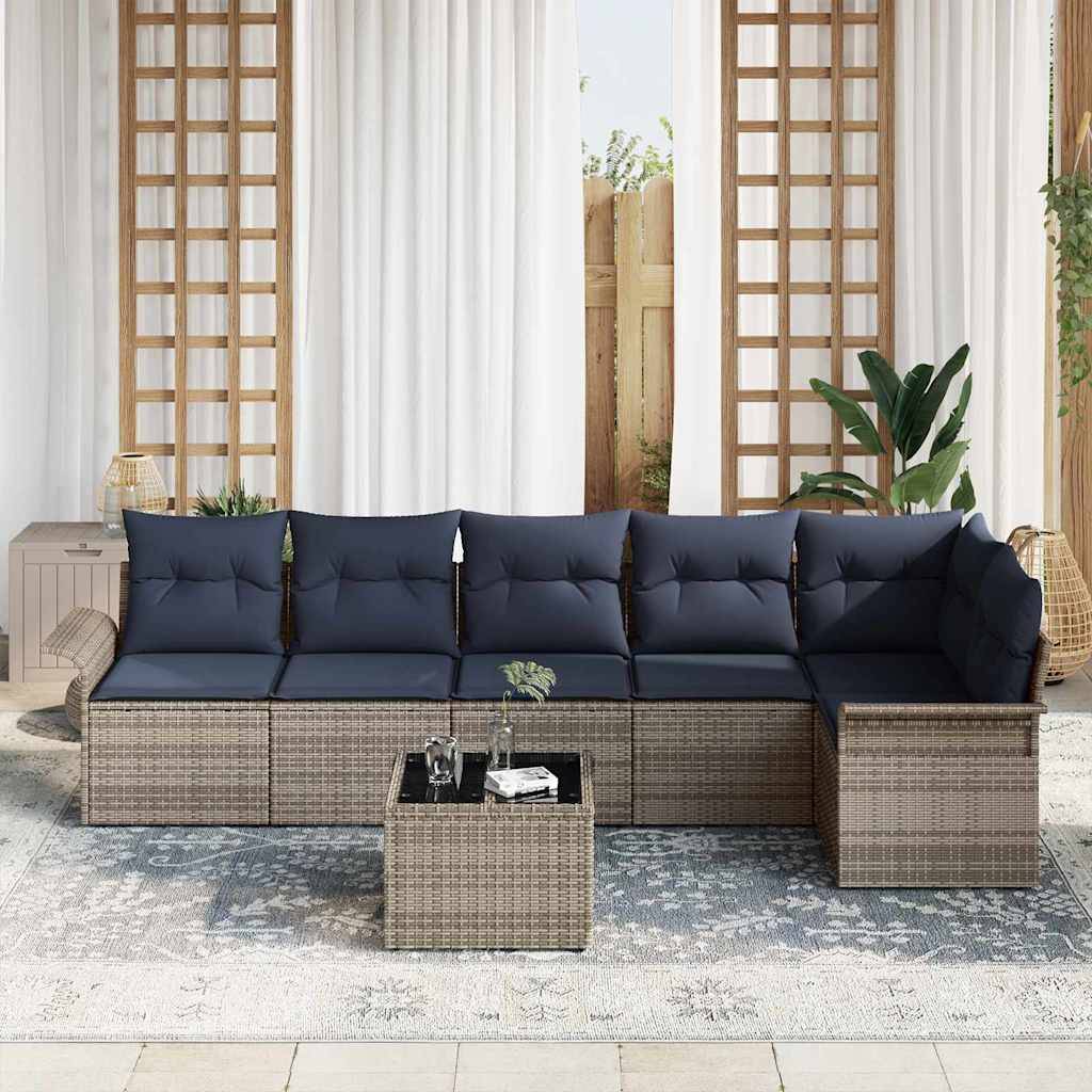 vidaXL Gartensofa-set mit Kissen 7 pcs Grau Poly-Rattan