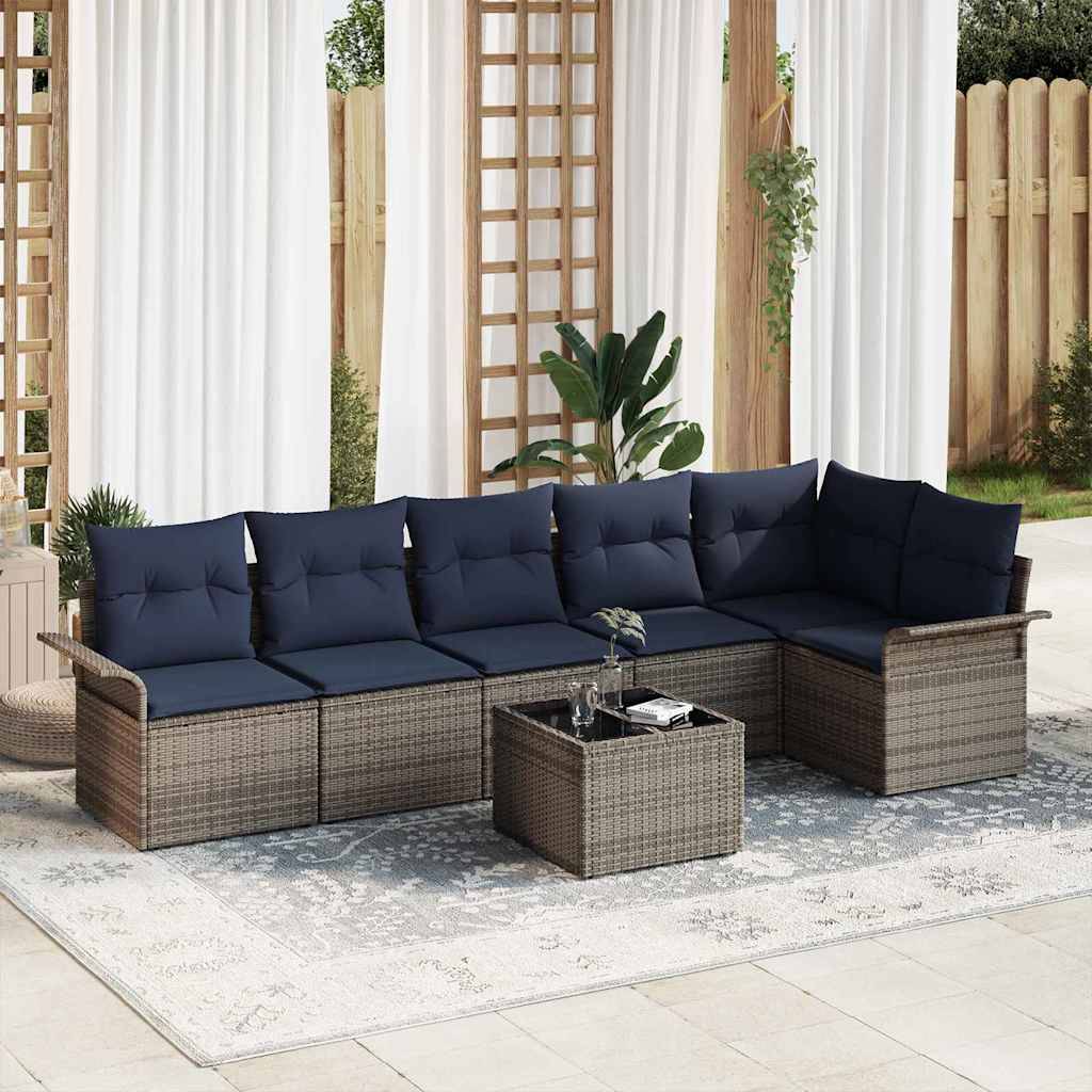 vidaXL Gartensofa-set mit Kissen 7 pcs Grau Poly-Rattan