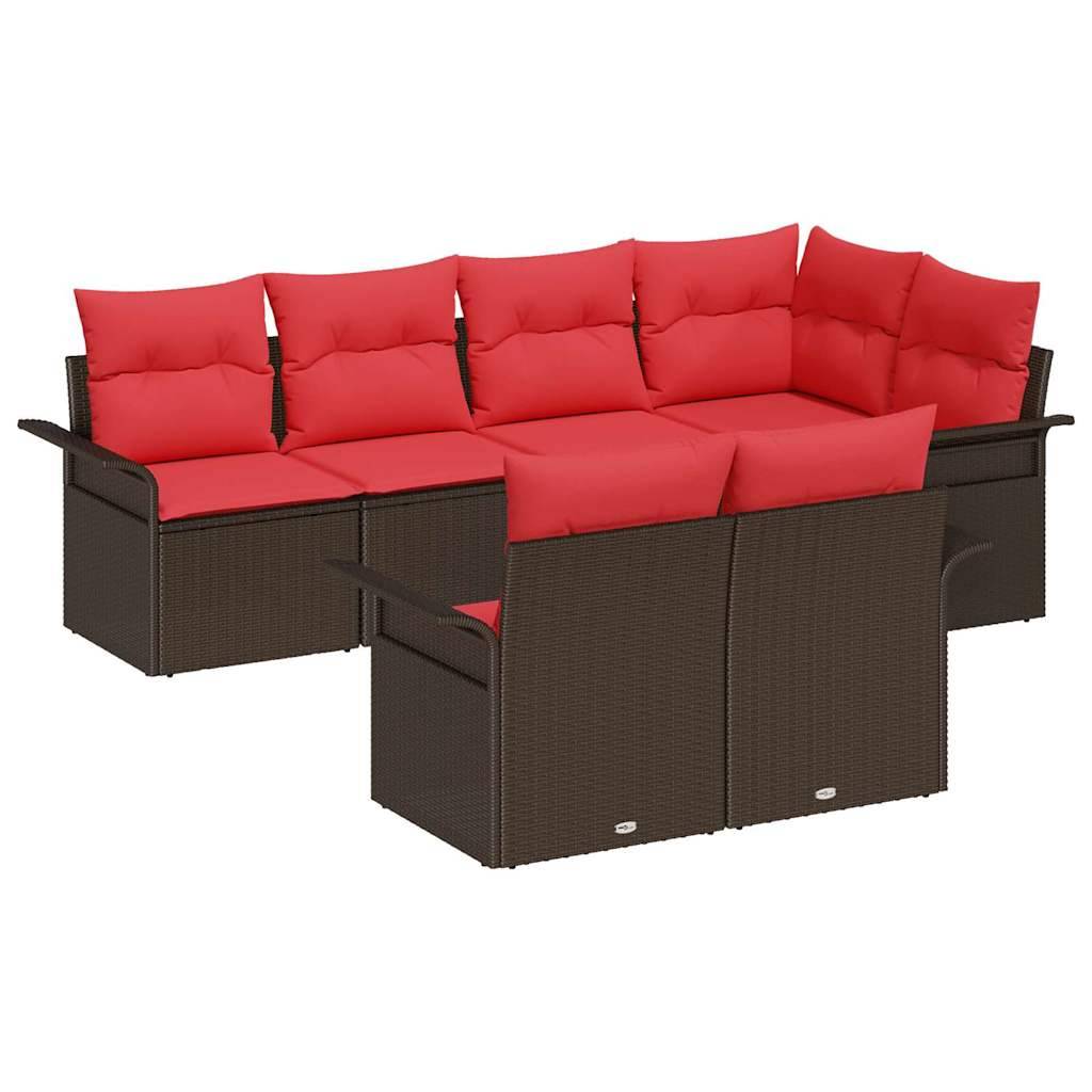 vidaXL Gartensofa-set mit Kissen 7 pcs Braun Poly-Rattan