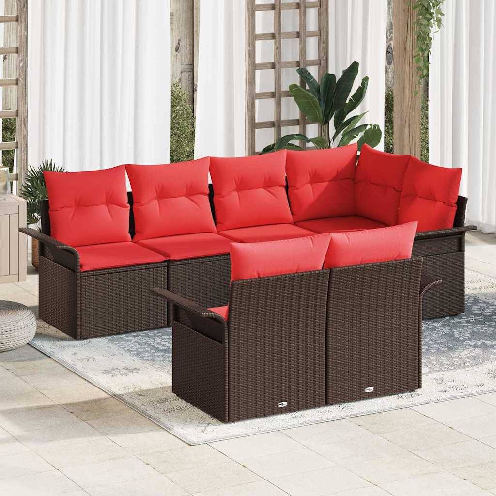 vidaXL Gartensofa-set mit Kissen 7 pcs Braun Poly-Rattan