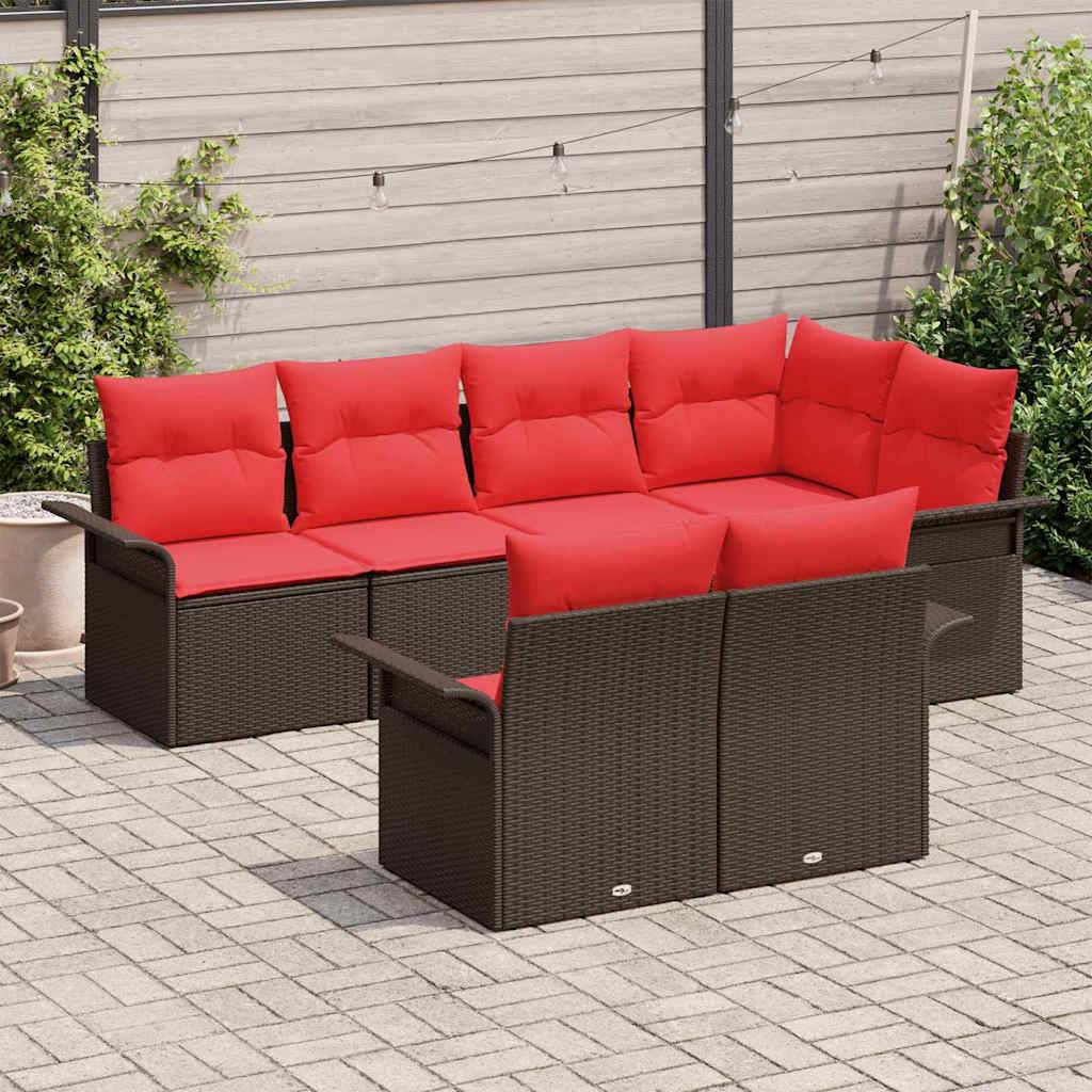 vidaXL Gartensofa-set mit Kissen 7 pcs Braun Poly-Rattan