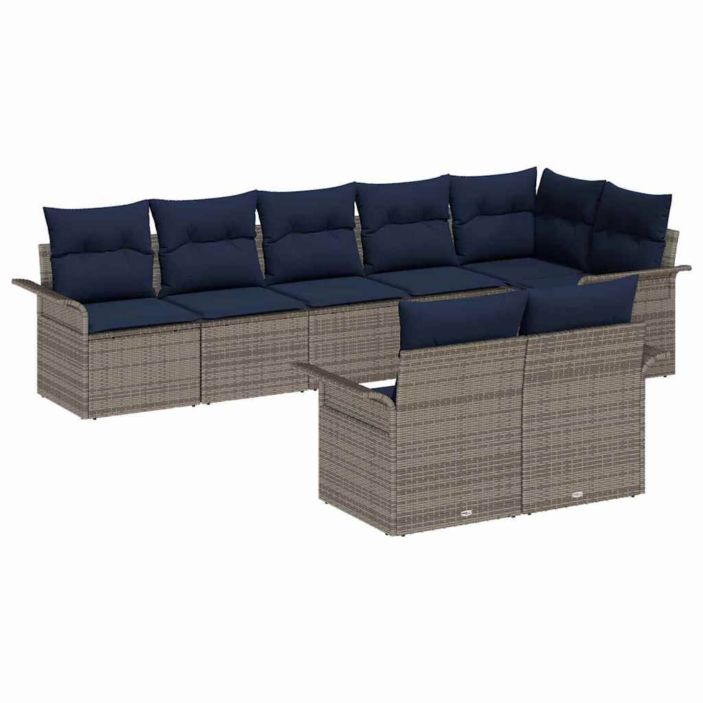 vidaXL Gartensofa-set mit Kissen 8 pcs Grau Poly-Rattan