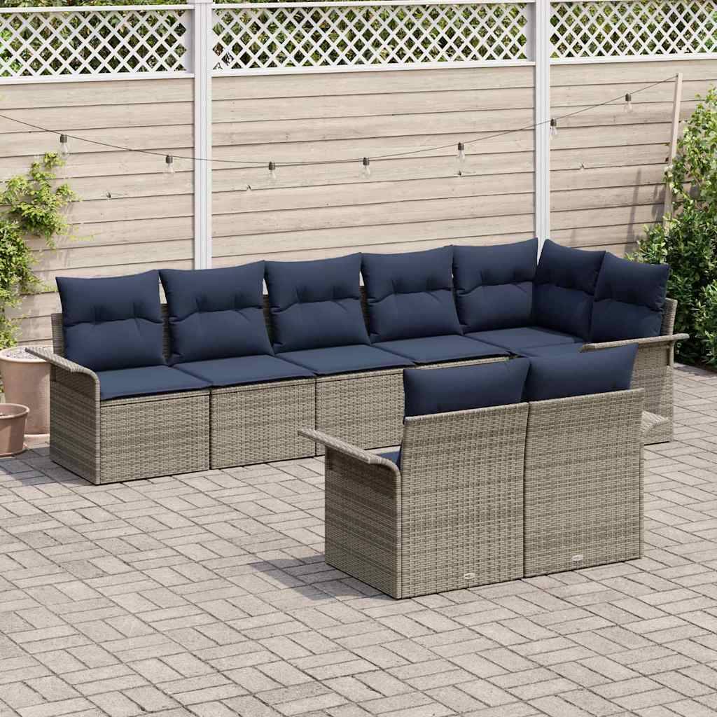 vidaXL Gartensofa-set mit Kissen 8 pcs Grau Poly-Rattan