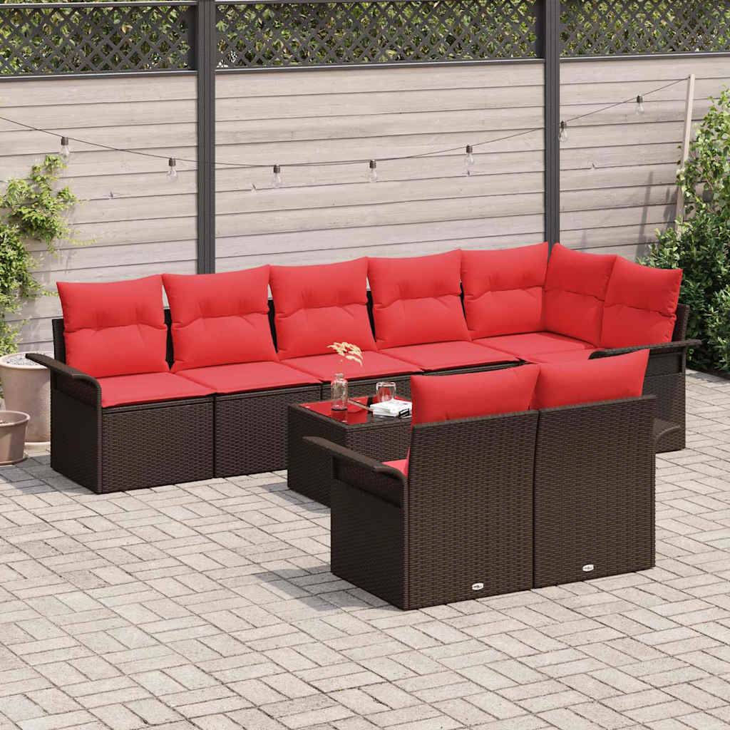 vidaXL Gartensofa-set mit Kissen 9 pcs Braun Poly-Rattan