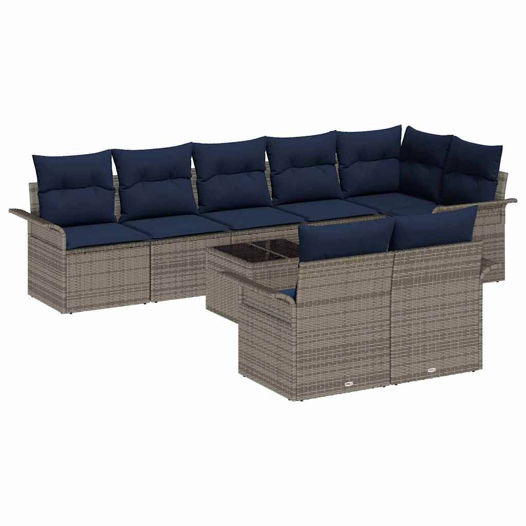 vidaXL Gartensofa-set mit Speicher 9 pcs Grau Poly-Rattan