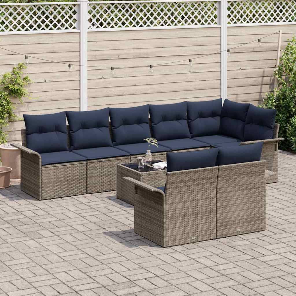 vidaXL Gartensofa-set mit Speicher 9 pcs Grau Poly-Rattan