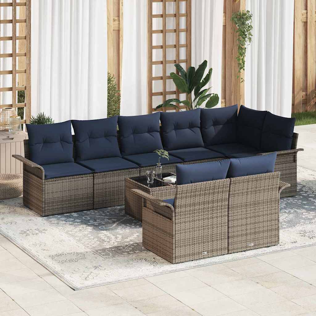 vidaXL Gartensofa-set mit Speicher 9 pcs Grau Poly-Rattan