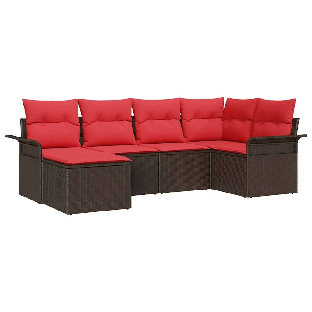 vidaXL Gartensofa-set mit Kissen 6 pcs Braun Poly-Rattan