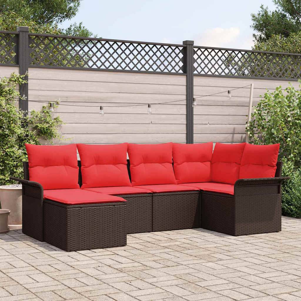 vidaXL Gartensofa-set mit Kissen 6 pcs Braun Poly-Rattan