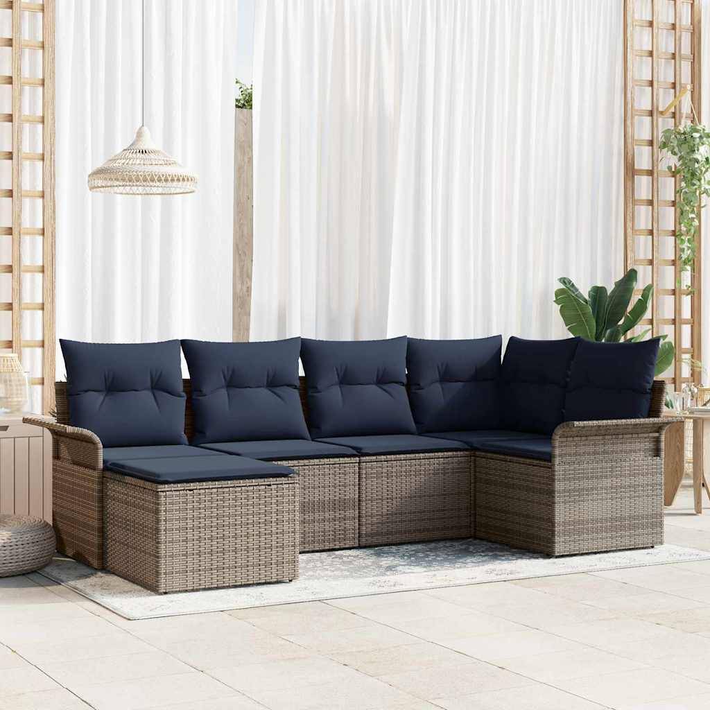 vidaXL Gartensofa-set mit Speicher 6 pcs Grau Poly-Rattan