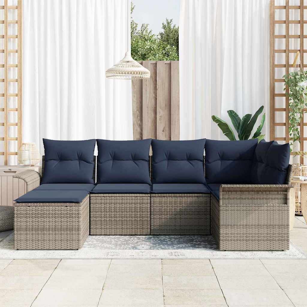 vidaXL Gartensofa-set mit Speicher 6 pcs Grau Poly-Rattan