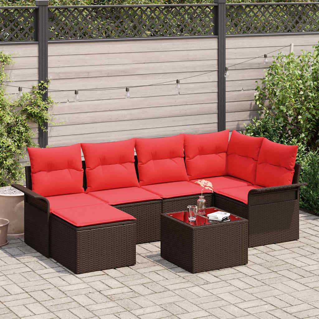 vidaXL Gartensofa-set mit Speicher 7 pcs Braun Poly-Rattan