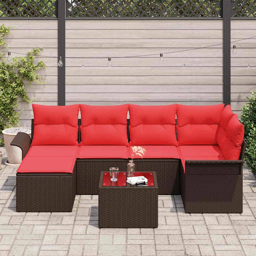 vidaXL Gartensofa-set mit Speicher 7 pcs Braun Poly-Rattan