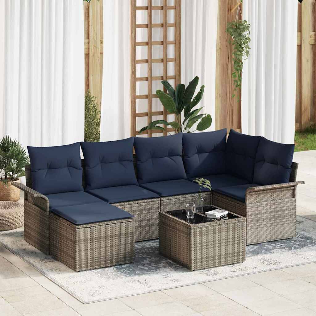 vidaXL Gartensofa-set mit Speicher 7 pcs Grau Poly-Rattan