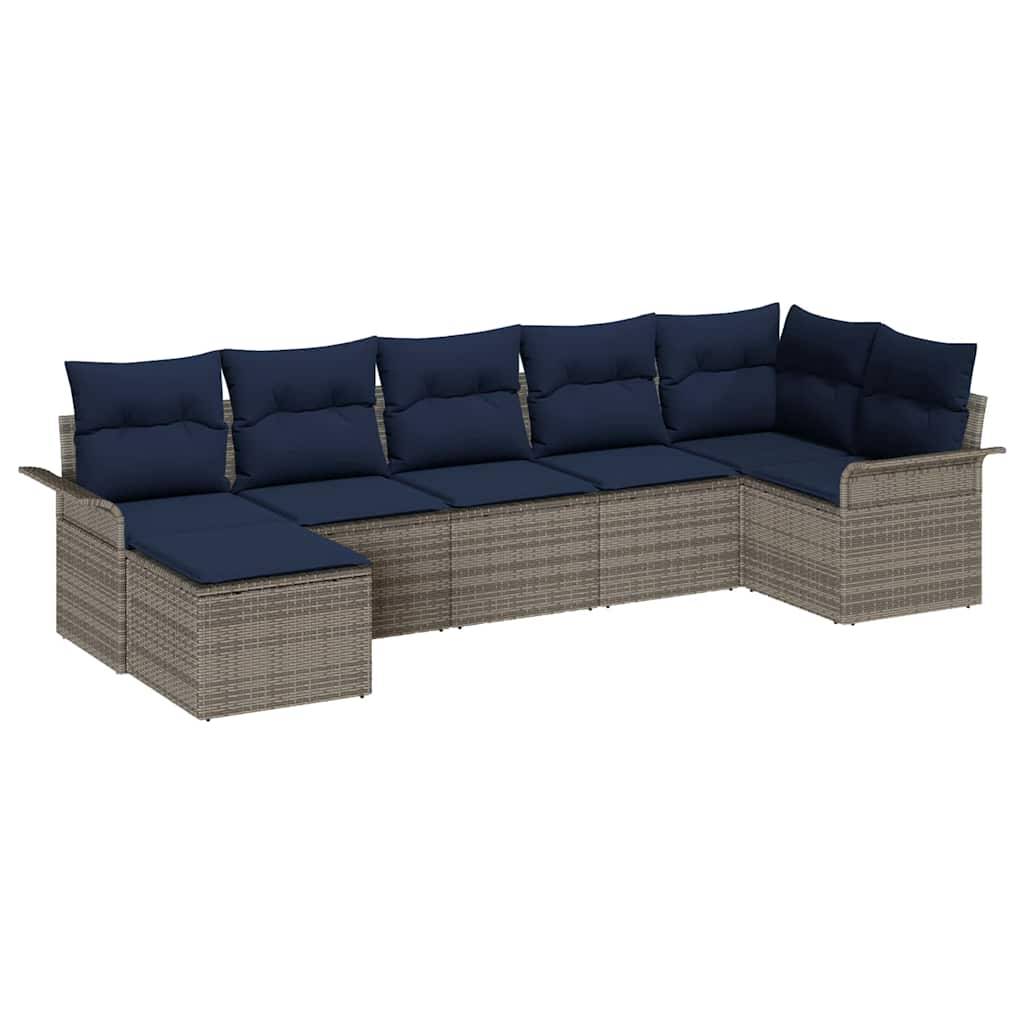 vidaXL Gartensofa-set mit Speicher 7 pcs Hellgrau Poly-Rattan