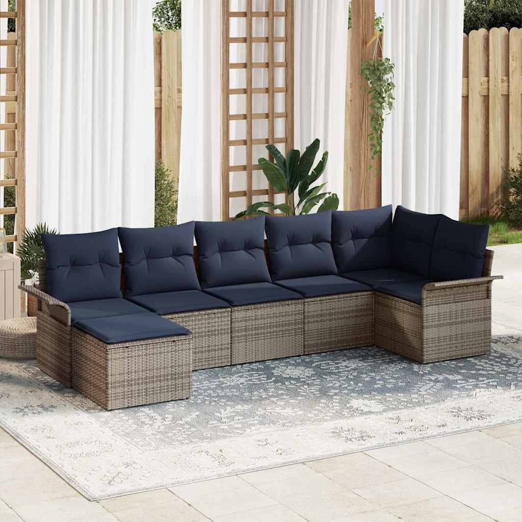 vidaXL Gartensofa-set mit Speicher 7 pcs Hellgrau Poly-Rattan