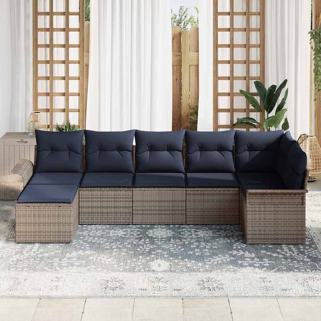 vidaXL Gartensofa-set mit Speicher 7 pcs Hellgrau Poly-Rattan