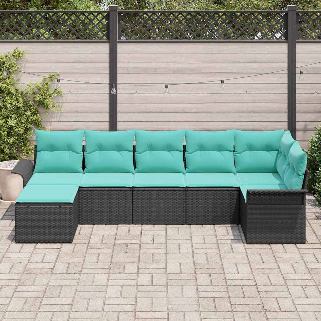 vidaXL Gartensofa-set mit Speicher 7 pcs Schwarz Poly-Rattan