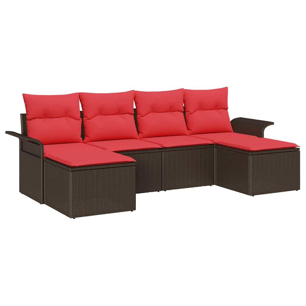 vidaXL Gartensofa-set mit Kissen mit Speicher 6 pcs Braun Poly Rattan