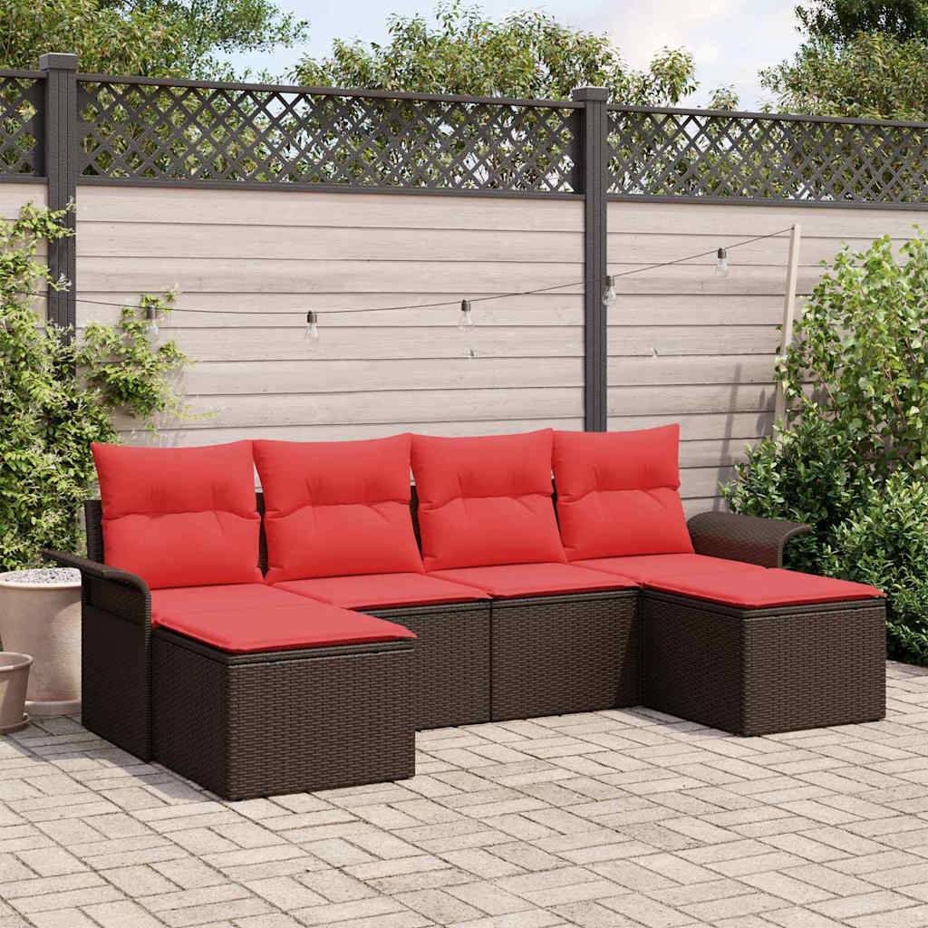 vidaXL Gartensofa-set mit Kissen mit Speicher 6 pcs Braun Poly Rattan