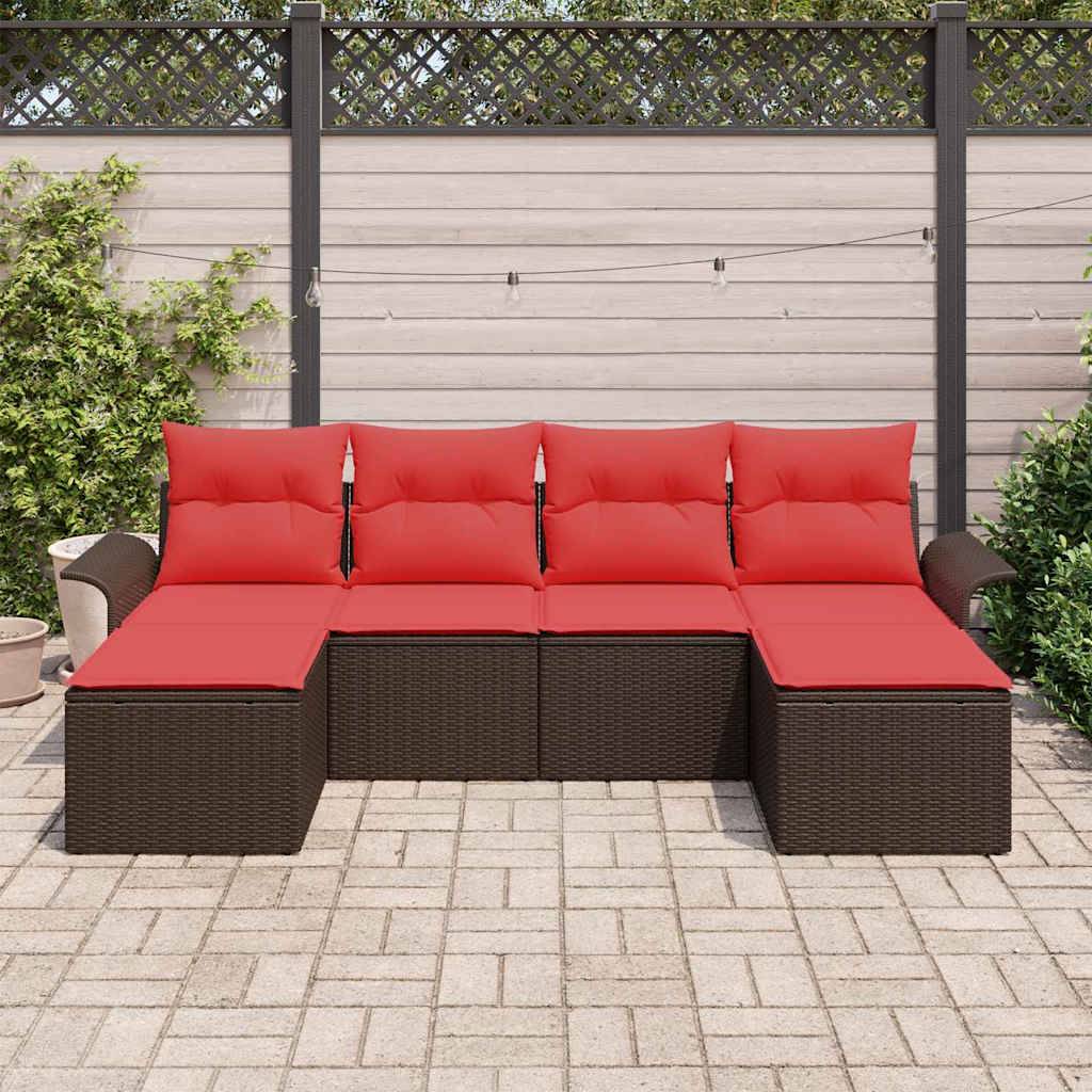 vidaXL Gartensofa-set mit Kissen mit Speicher 6 pcs Braun Poly Rattan