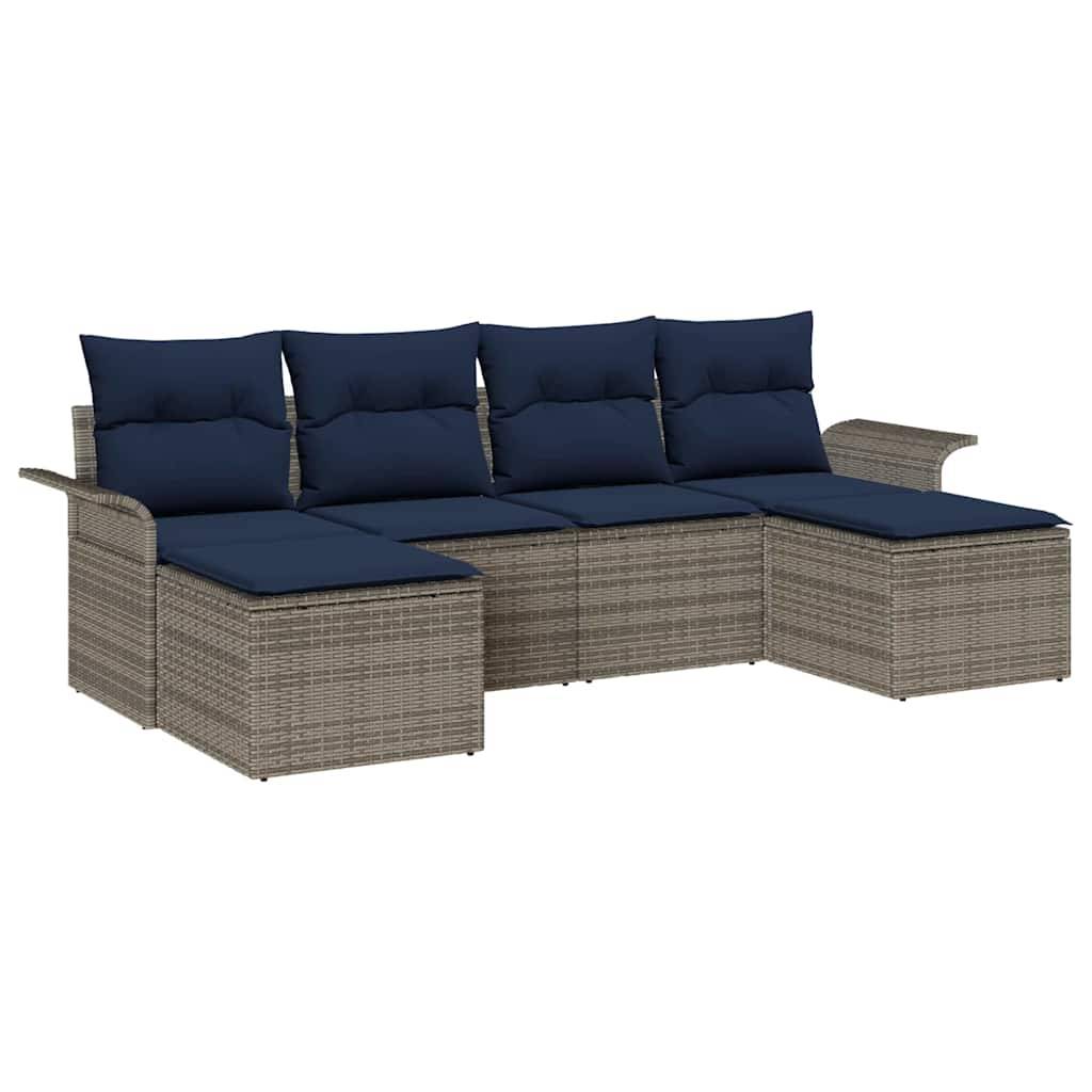 vidaXL Gartensofa-set mit Kissen mit Speicher 6 pcs Grau Poly Rattan
