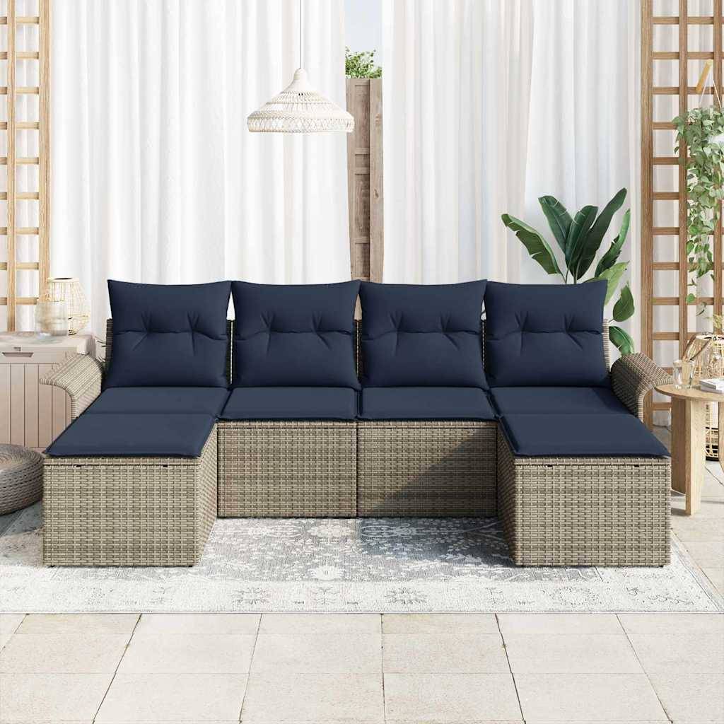 vidaXL Gartensofa-set mit Kissen mit Speicher 6 pcs Grau Poly Rattan