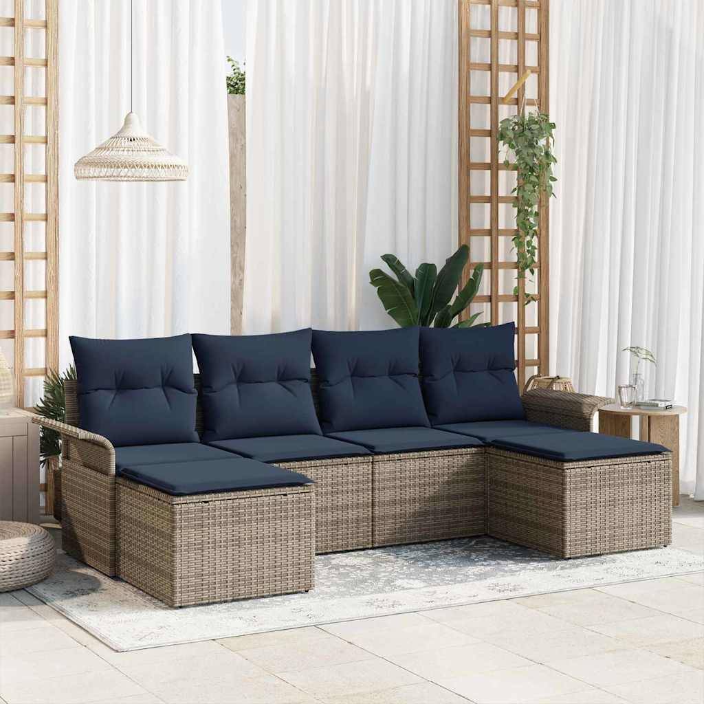 vidaXL Gartensofa-set mit Kissen mit Speicher 6 pcs Grau Poly Rattan