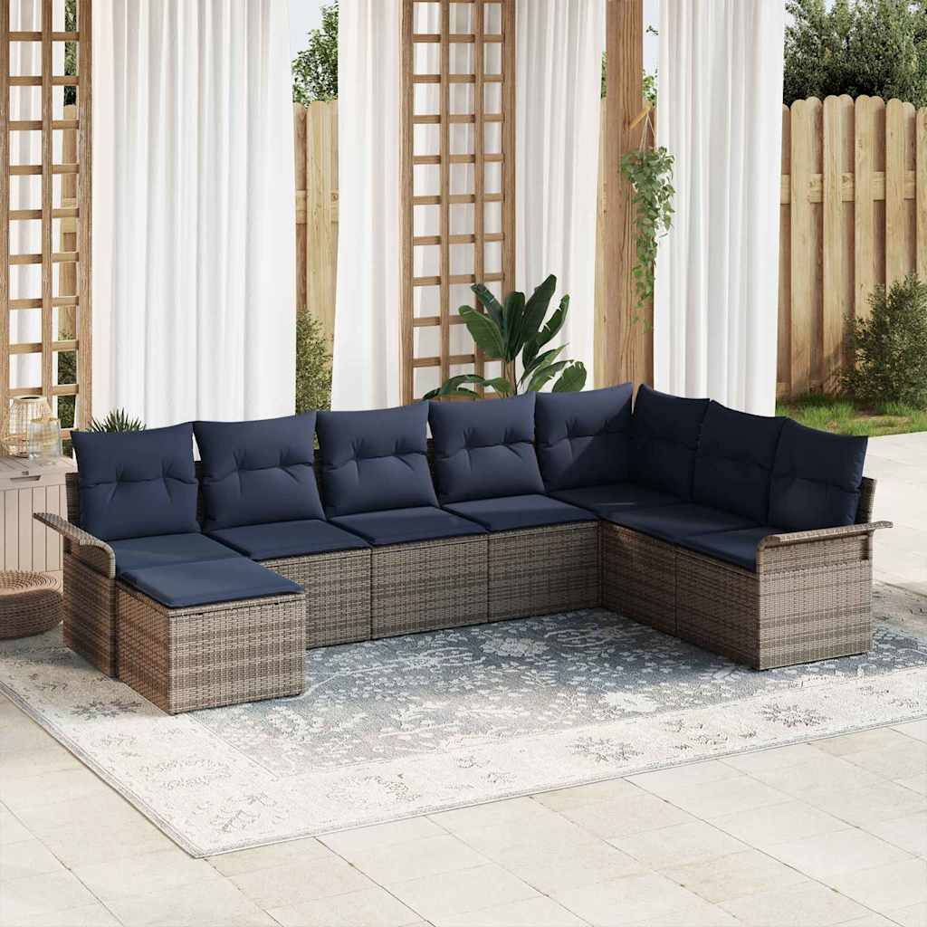 vidaXL Garten-Sofa-Set mit Kissen 8 pcs Hellgrau Poly Rattan