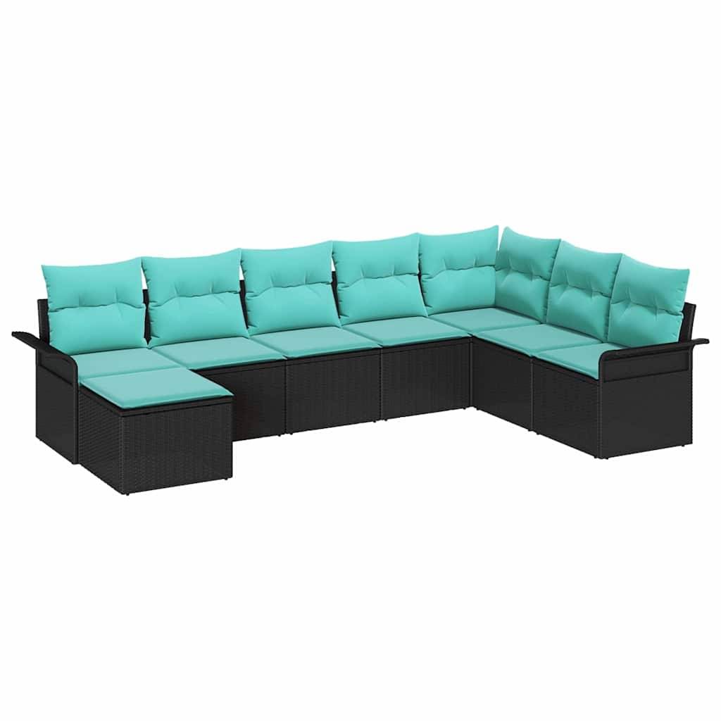 vidaXL Garten-Sofa-Set mit Kissen 8 pcs Schwarz Poly Rattan