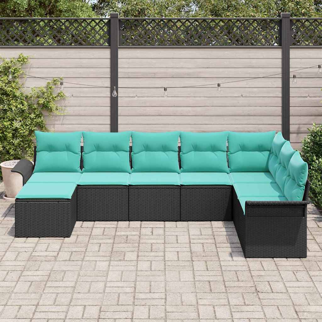 vidaXL Garten-Sofa-Set mit Kissen 8 pcs Schwarz Poly Rattan