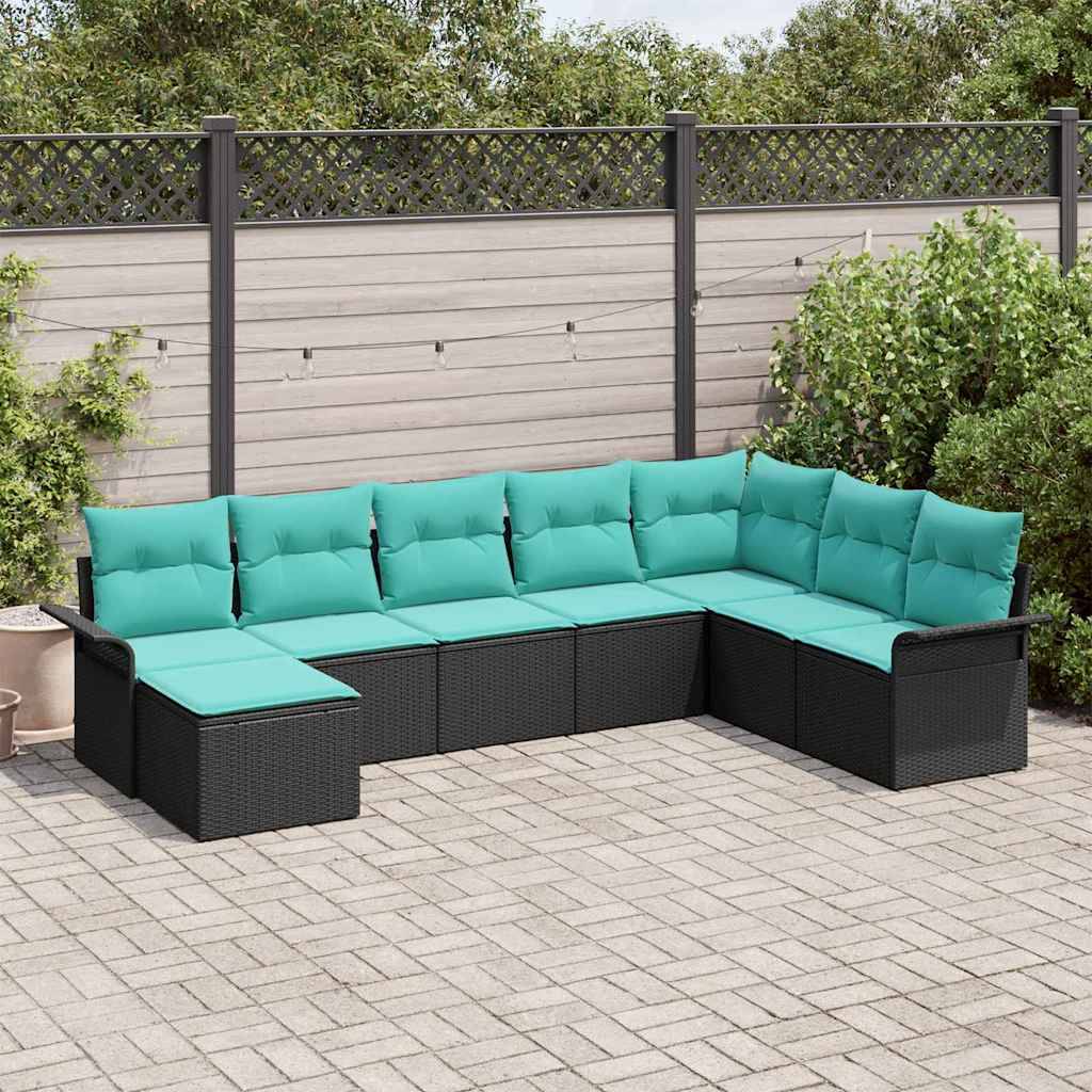 vidaXL Garten-Sofa-Set mit Kissen 8 pcs Schwarz Poly Rattan