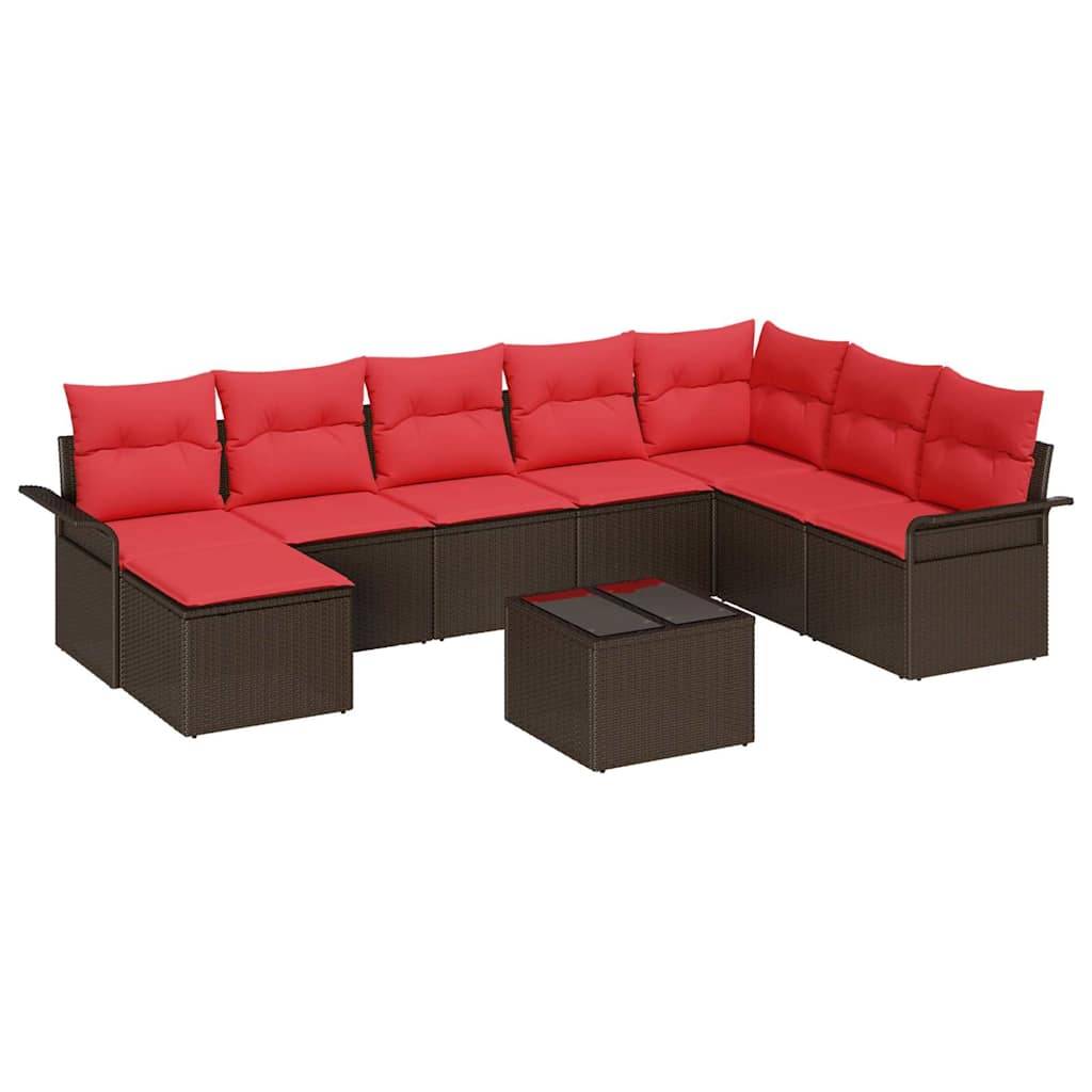 vidaXL Gartensofa-set mit Kissen 9 pcs Braun Poly-Rattan