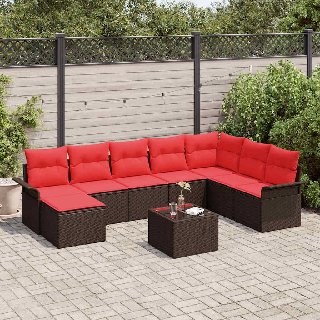 vidaXL Gartensofa-set mit Kissen 9 pcs Braun Poly-Rattan
