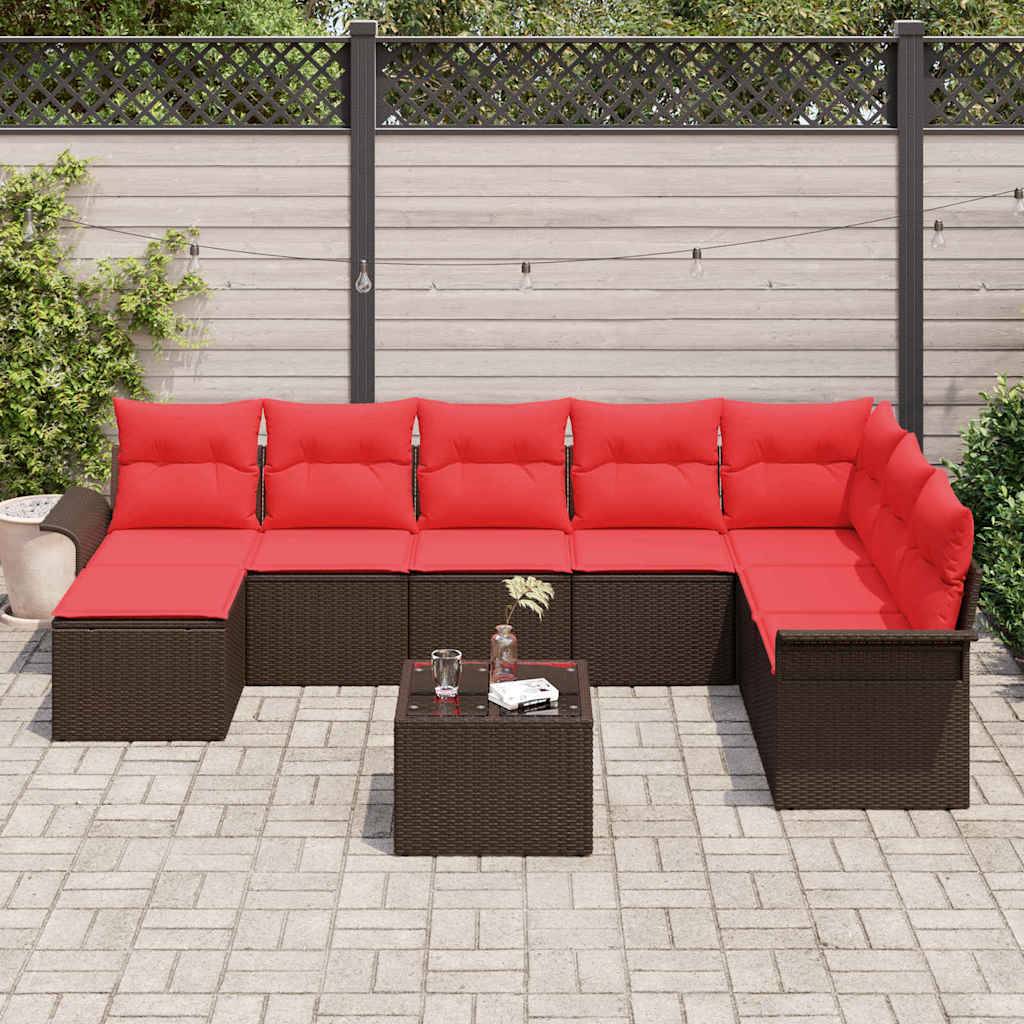 vidaXL Gartensofa-set mit Kissen 9 pcs Braun Poly-Rattan