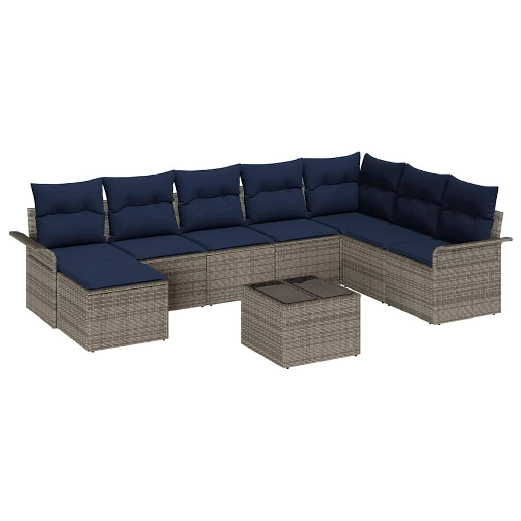vidaXL Gartensofa-set mit Kissen mit Speicher 9 pcs Grau Poly Rattan