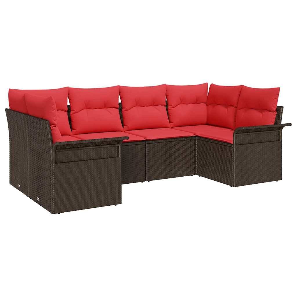 vidaXL Garten-Sofa-Set mit Speicher 6 pcs Braun Poly Rattan