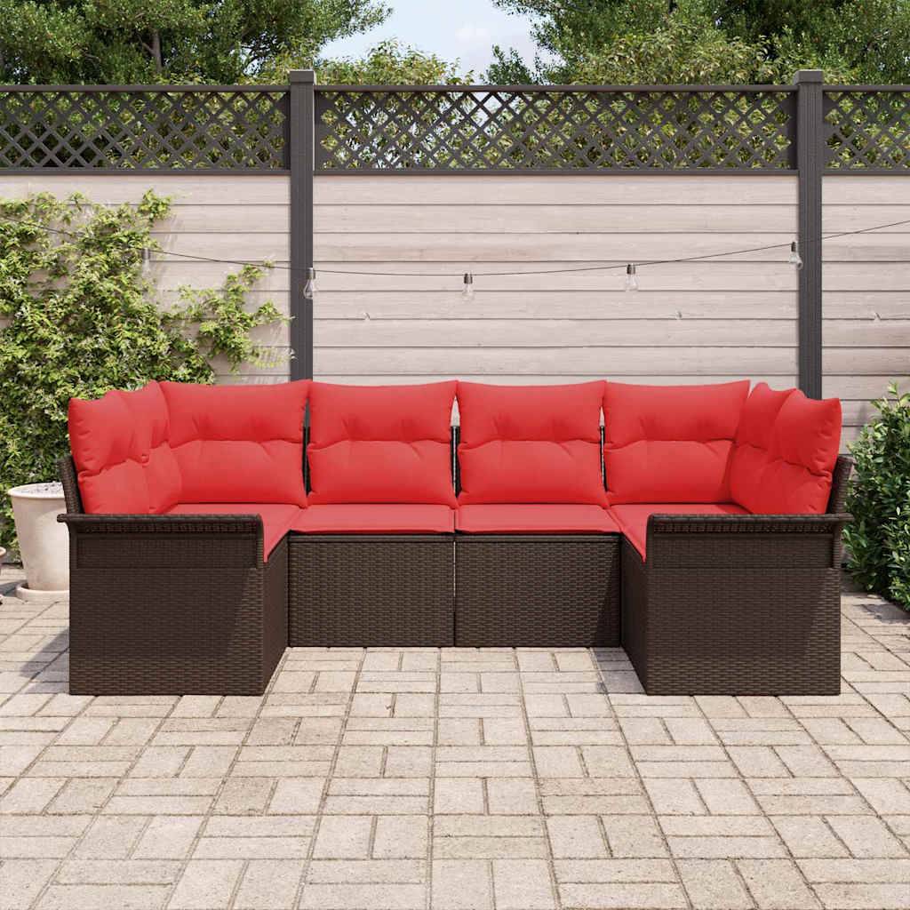vidaXL Garten-Sofa-Set mit Speicher 6 pcs Braun Poly Rattan