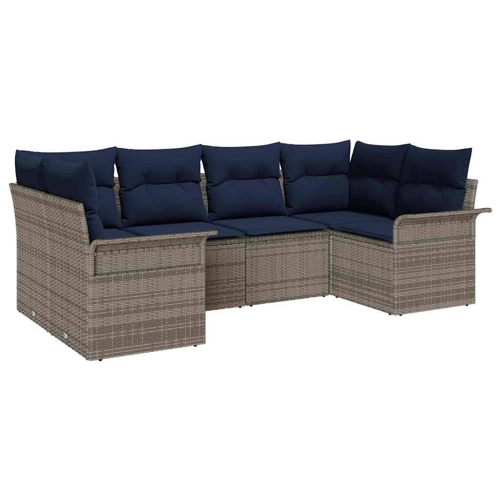 vidaXL Garten-Sofa-Set mit Speicher 6 pcs Grau Poly Rattan