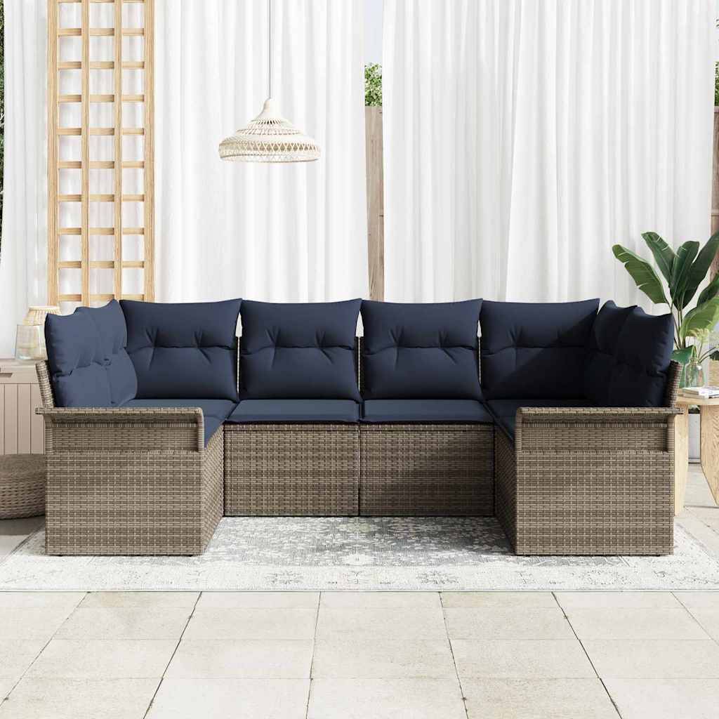 vidaXL Garten-Sofa-Set mit Speicher 6 pcs Grau Poly Rattan