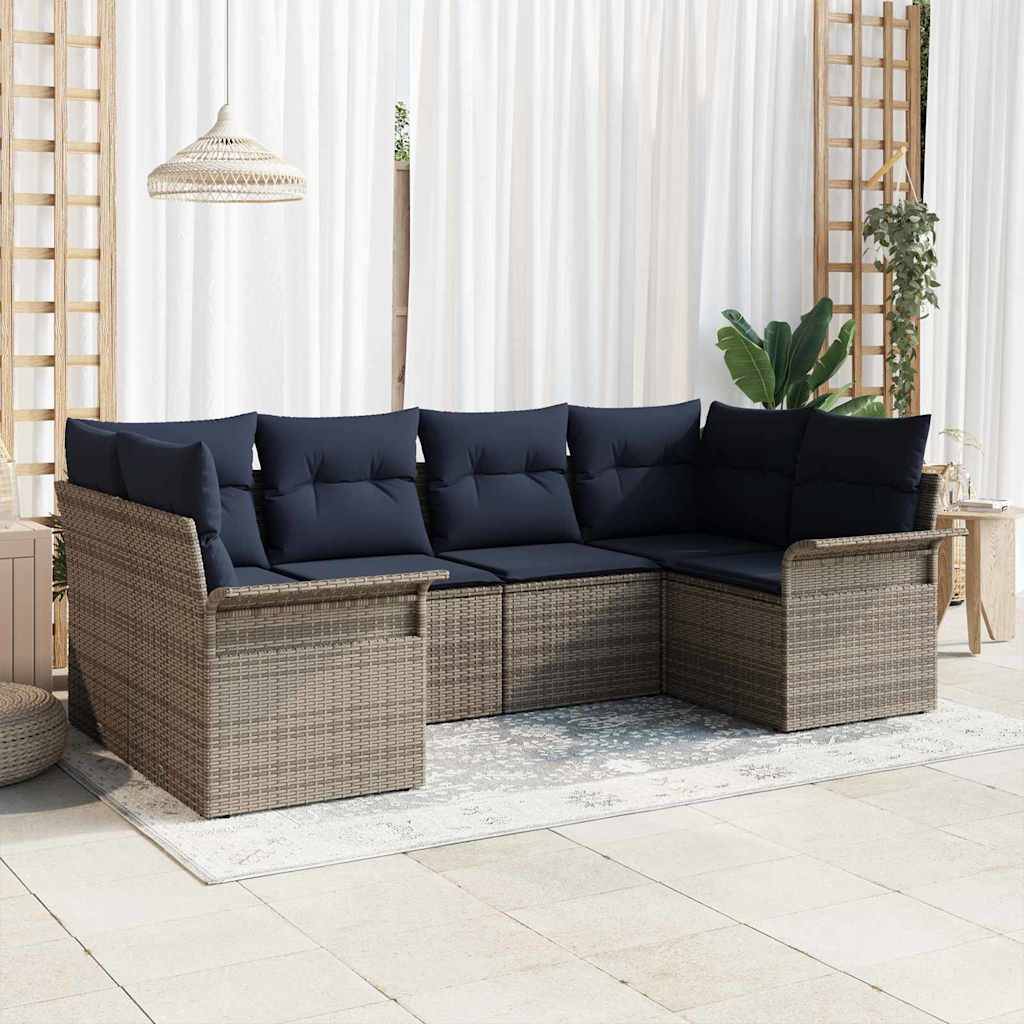 vidaXL Garten-Sofa-Set mit Speicher 6 pcs Grau Poly Rattan