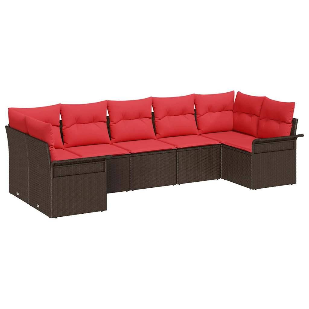 vidaXL Garten-Sofa-Set mit Speicher 7 pcs Braun Poly Rattan