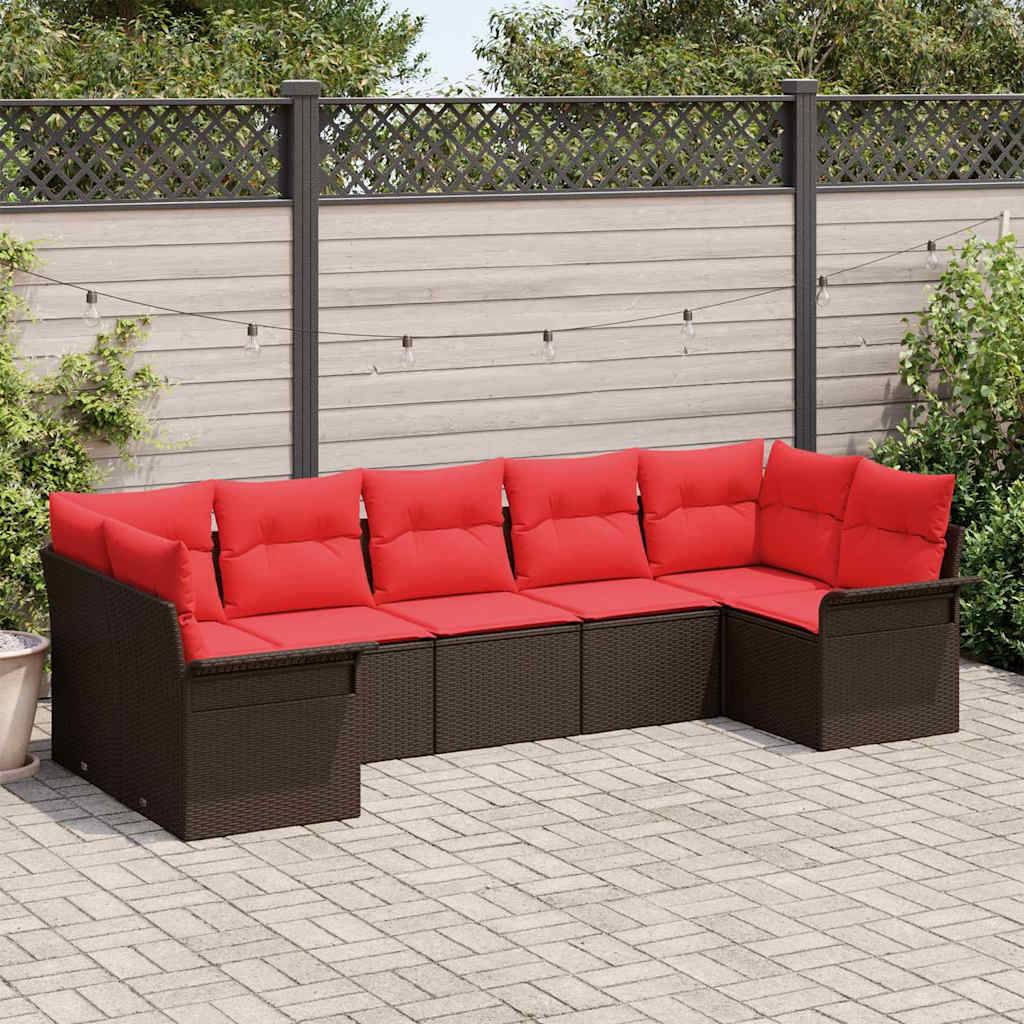 vidaXL Garten-Sofa-Set mit Speicher 7 pcs Braun Poly Rattan