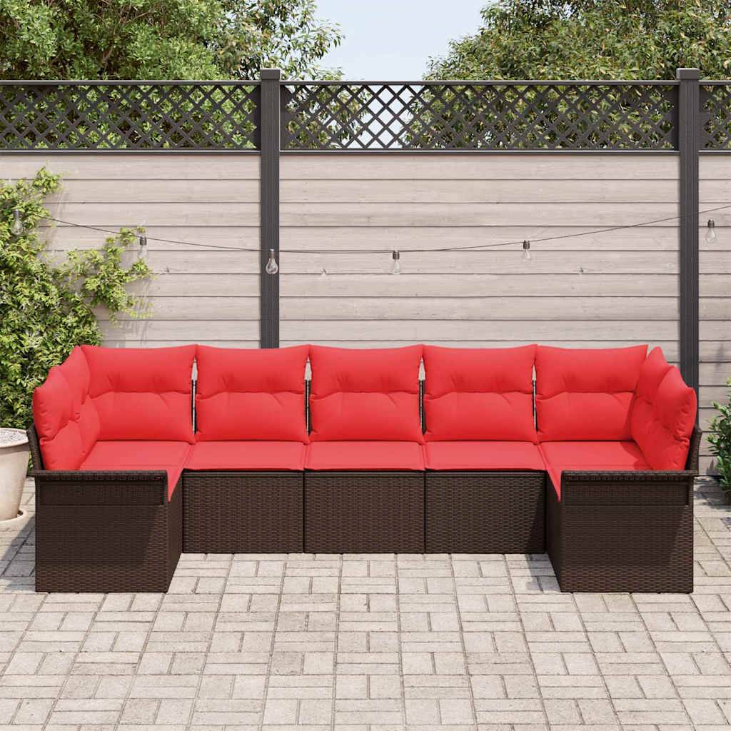 vidaXL Garten-Sofa-Set mit Speicher 7 pcs Braun Poly Rattan