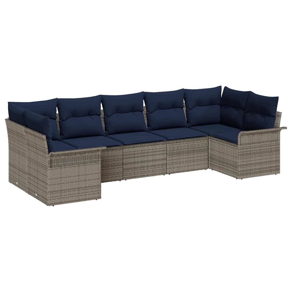 vidaXL Garten-Sofa-Set mit Kissen 7 pcs Grau Poly Rattan