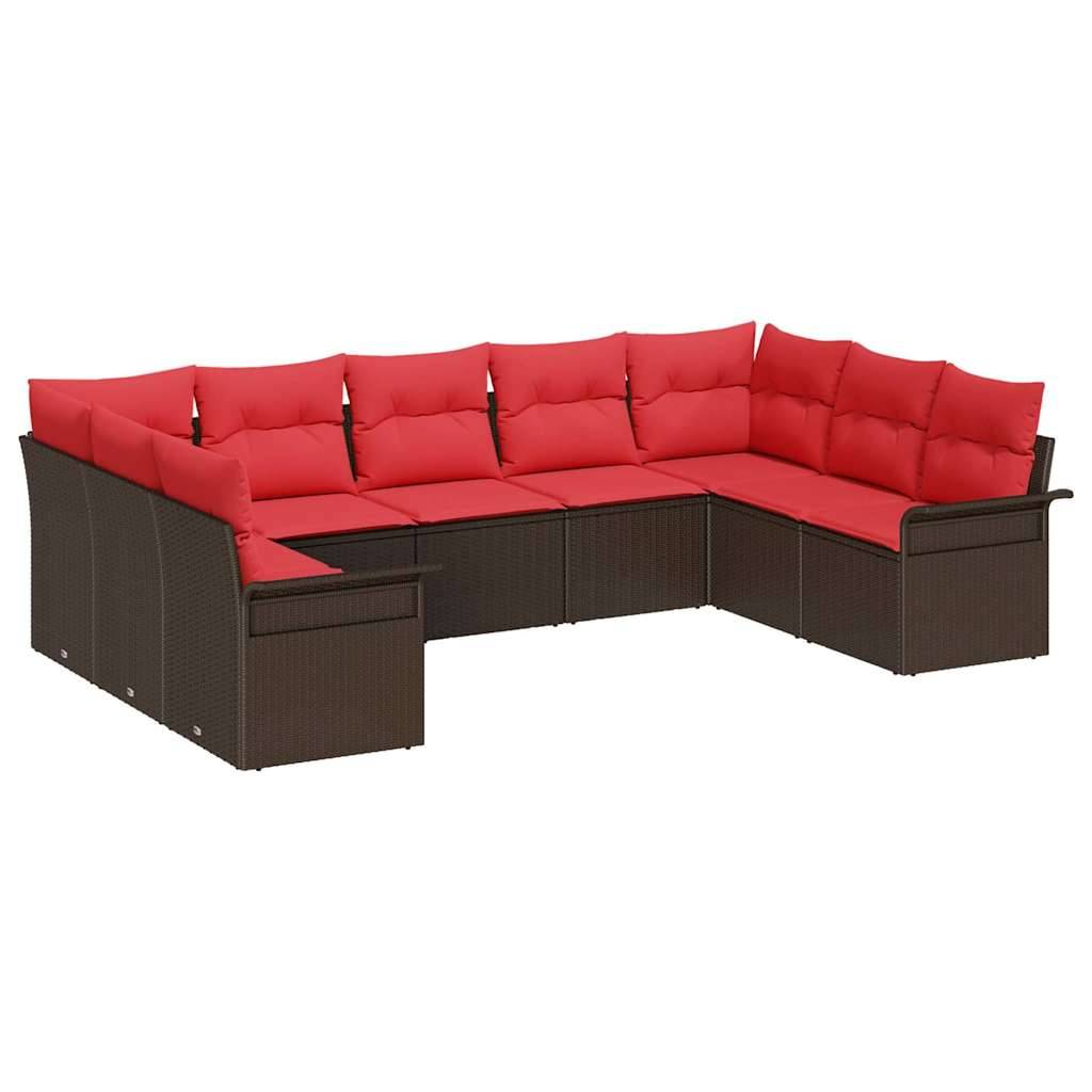 vidaXL Gartensofa-set mit Kissen 9 pcs Braun Poly-Rattan