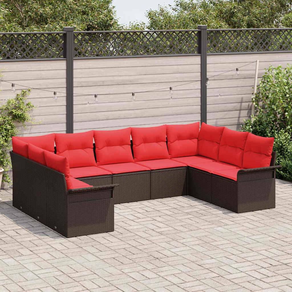 vidaXL Gartensofa-set mit Kissen 9 pcs Braun Poly-Rattan