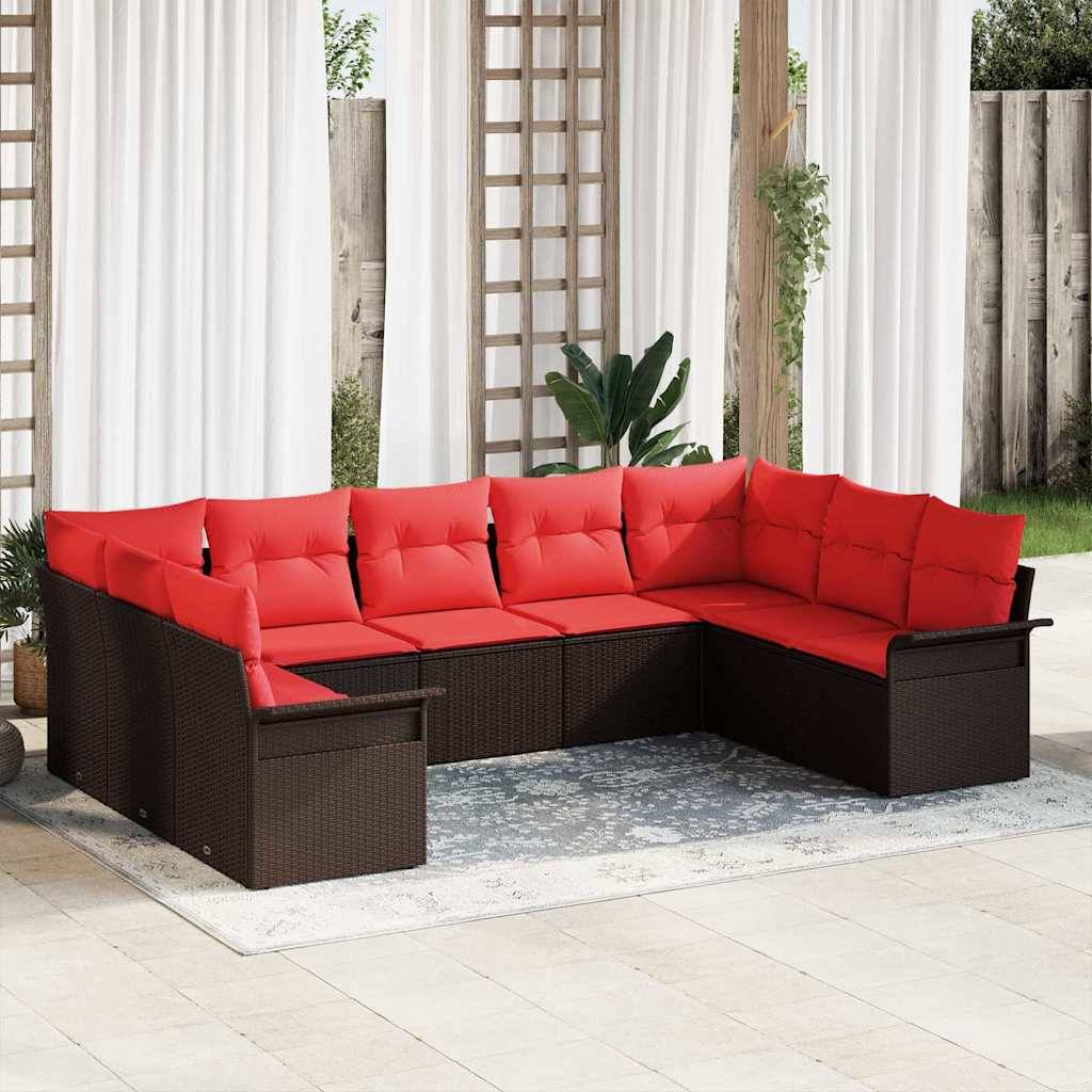 vidaXL Gartensofa-set mit Kissen 9 pcs Braun Poly-Rattan